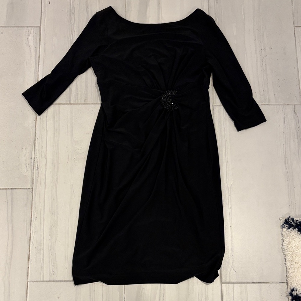 Anne Klein 3/4 Sleeve Black Midi Dress